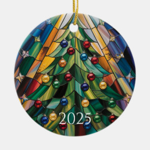 Tiffany-Style Stained Glass Christmas Tree Ceramic Tree Decoration