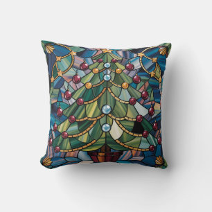 Tiffany-Style Stained Glass Christmas Tree Cushion