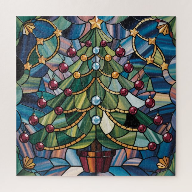 Tiffany-Style Stained Glass Christmas Tree Jigsaw Puzzle (Vertical)