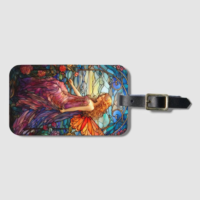 Tiffany Style Stained Glass Magical Fairy Luggage Tag (Front Horizontal)