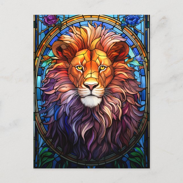 Tiffany-Style Stained Glass Majestic Lion Postcard (Front)