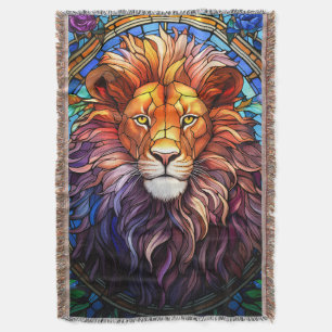 Tiffany-Style Stained Glass Majestic Lion Throw Blanket