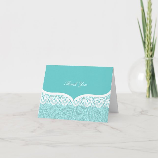 Tiffany Teal Lace Wedding Thank You Note Card (Front)