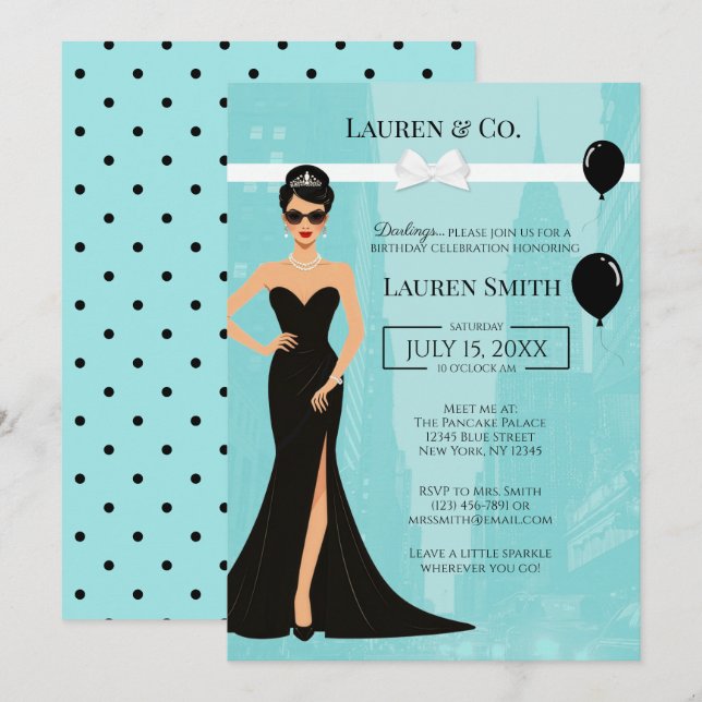 Tiffany's Birthday and Co Audrey Invitation (Front/Back)