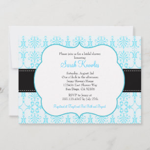 Tiffny Blue Bridal Shower Invitations Damask