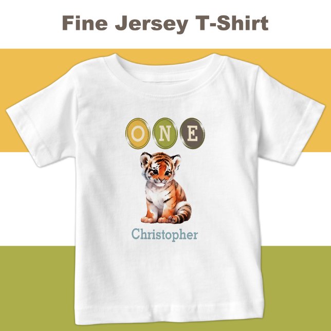 Tiger 1st Birthday one with name blue Baby T-Shirt (Creator Uploaded)
