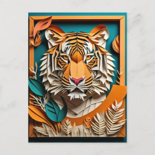 Tiger 3D Paper Art Design T-shirt Postcard