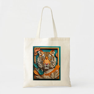 Tiger 3D Paper Art Design T-shirt Tote Bag