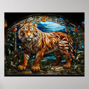 *~*  TIGER 5:4  Gold AP68 Fantasy Stained Glass  Poster