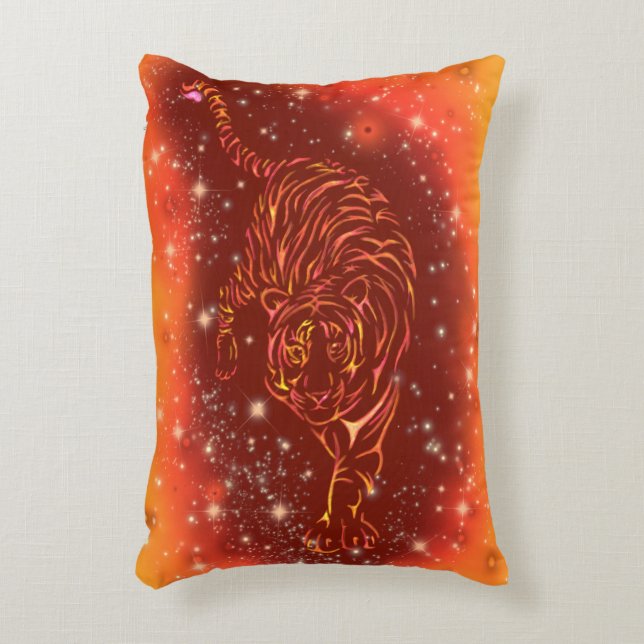 Tiger Accent Pillow Running In Starry Night  (Front(Vertical))