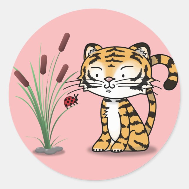 Tiger and a ladybug classic round sticker (Front)