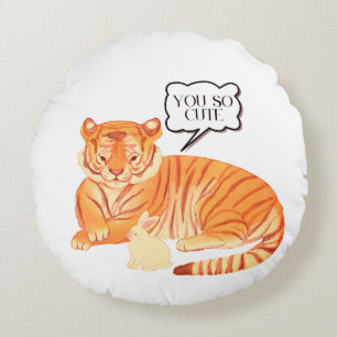  Tiger and Bunny Friendship – Cute Animal Illustra Round Cushion