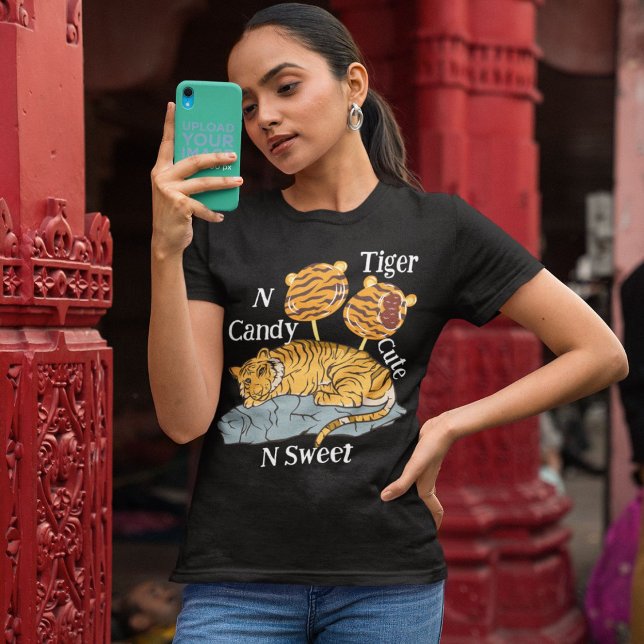 Tiger And Candy Cute And Sweet Animal Black Women  T-Shirt (Creator Uploaded)
