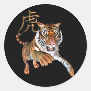 Tiger and Chinese Symbol Classic Round Sticker