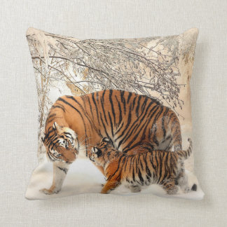 Tiger And Cub  Design Cotton Throw Pillow