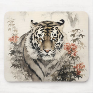 Tiger and Flowers Mouse Pad