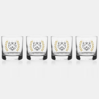 tiger and Laurels  Whiskey Glass