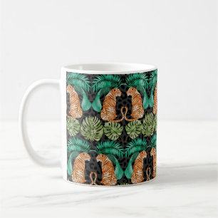 Tiger and Leaves in Watercolor Seamless Pattern Coffee Mug