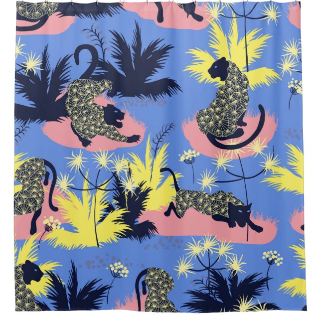 Tiger and leopard pattern geometric style design shower curtain (Front)
