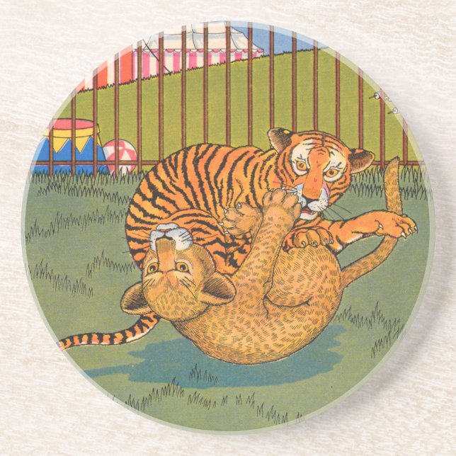 tiger and leopard wrestling coaster (Front)