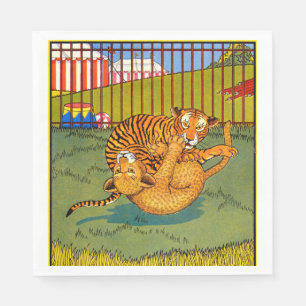tiger and leopard wrestling napkin