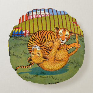 tiger and leopard wrestling round cushion