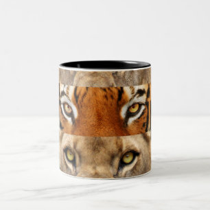 Tiger and Lion eyes Photo Two-Tone Coffee Mug
