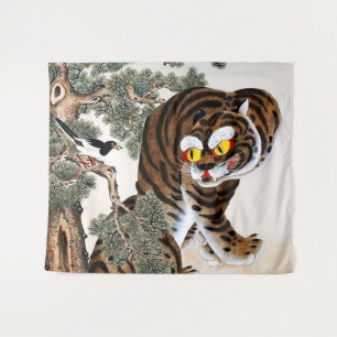 Tiger and Magpie Minhwa under Pine Tree Tapestry