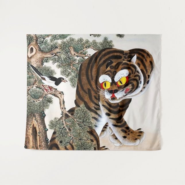 Tiger and Magpie Minhwa under Pine Tree Tapestry (Front (Horizontal))