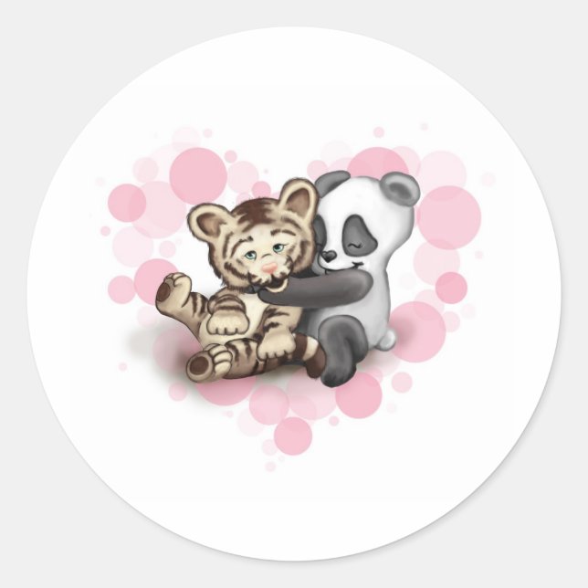 Tiger and Panda Classic Round Sticker (Front)
