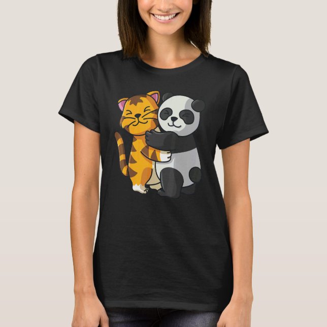 Tiger And Panda Cute Zoo Animals Hugging T-Shirt (Front)