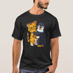 Tiger And Penguin Cute Zoo Animals Hugging   T-Shirt