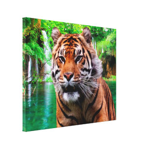 Tiger and Waterfall Canvas Print