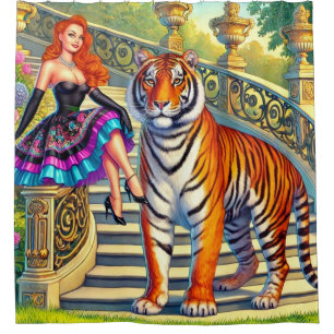 Tiger and Woman Shower Curtain