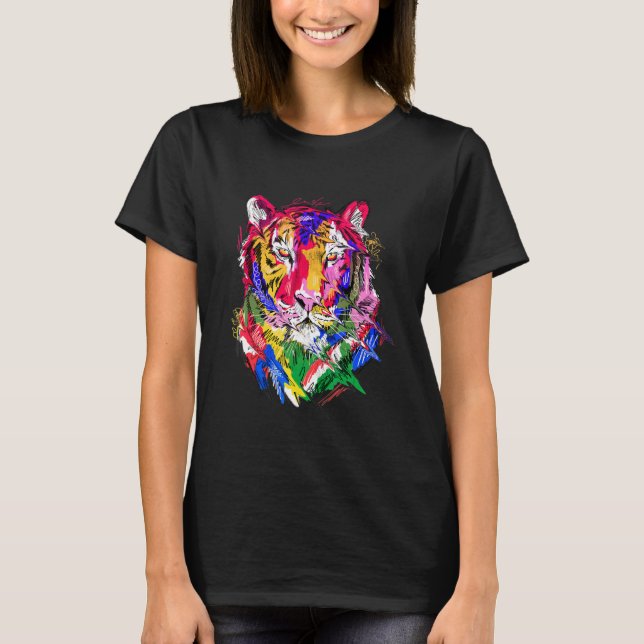 Tiger animal motif, colourful animal print art T-Shirt (Front)