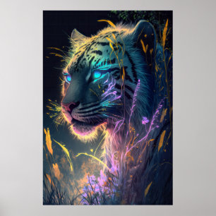 Tiger Animal Portrait Painting Wildlife Outdoors Poster