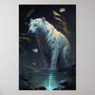 Tiger Animal Portrait Painting Wildlife Outdoors Poster