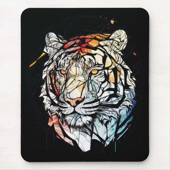 Tiger Animal Portrait Stained Glass Wildlife Free Mouse Pad (Front)
