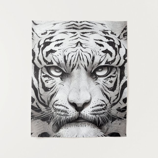 Tiger Animal Wild Nature Illustration Line Epic Tapestry (Front)