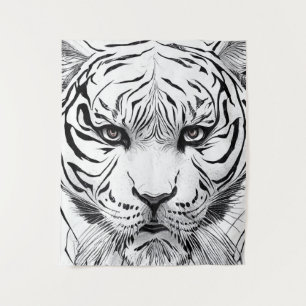 Tiger Animal Wild Nature Illustration Line Epic Tapestry