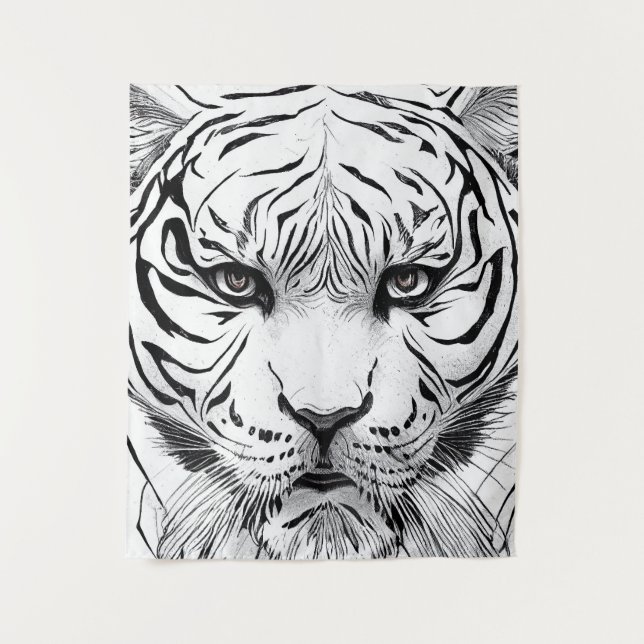 Tiger Animal Wild Nature Illustration Line Epic Tapestry (Front)