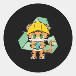 Tiger Anime Cat Earth Day  Classic Round Sticker