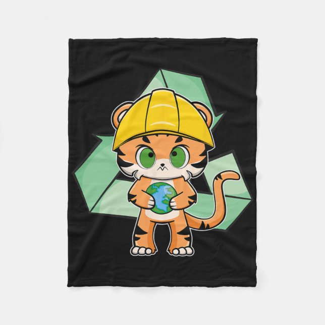 Tiger Anime Cat Earth Day  Fleece Blanket (Front)