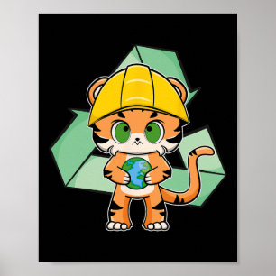 Tiger Anime Cat Earth Day  Poster