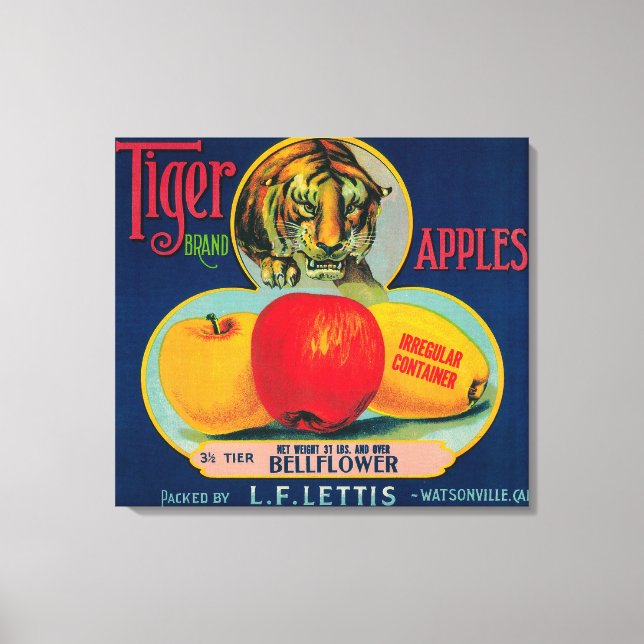 Tiger Apple Crate LabelWatsonville, CA Canvas Print (Front)