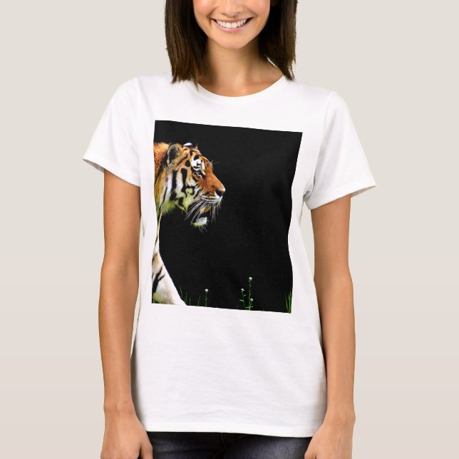 Tiger Approaching - Wild Animal Artwork T-Shirt (Front)
