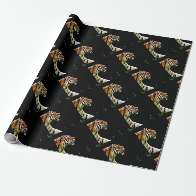 Tiger Approaching - Wild Animal Artwork Wrapping Paper (Unrolled)