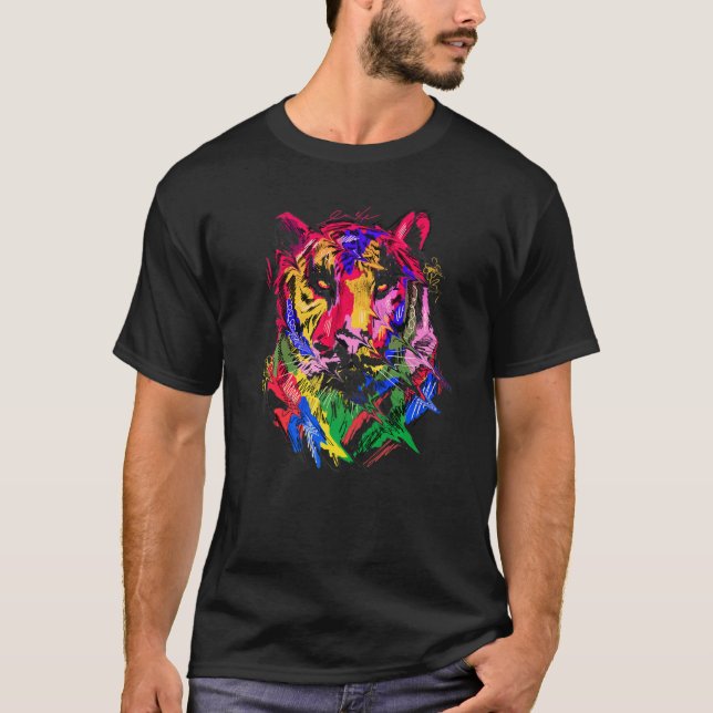 Tiger Art Animal Lovers Colourful Premium T-Shirt (Front)