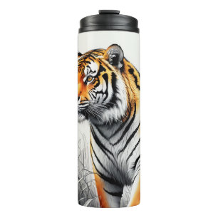 Tiger Art Color Partial Black White Drawing Thermal Tumbler