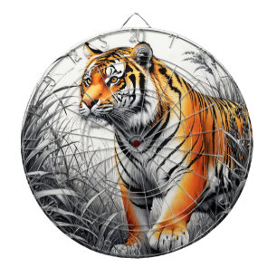 Tiger Art Colour Partial Black White Drawing Dartboard